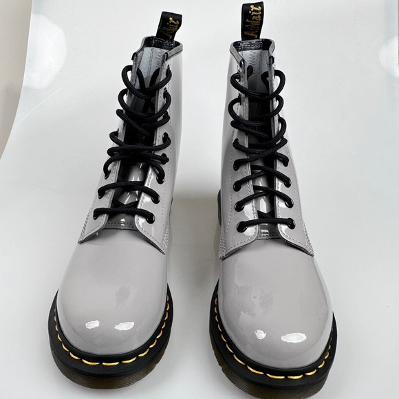 NIB Dr. Martins Patent Leather Combat Boots Gray US 9 - Picture 4 of 14